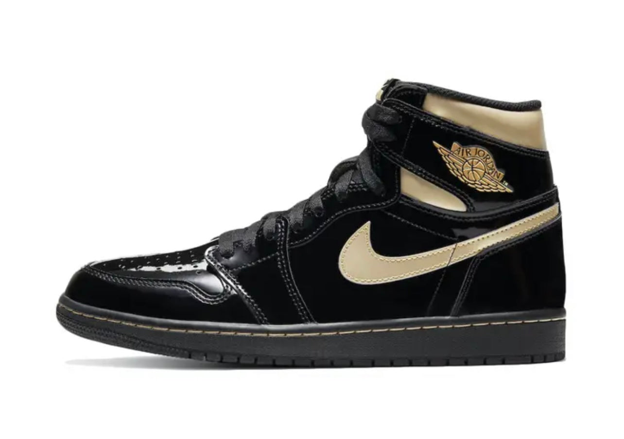 Jordan 1 Retro High Patent Black Gold In Store