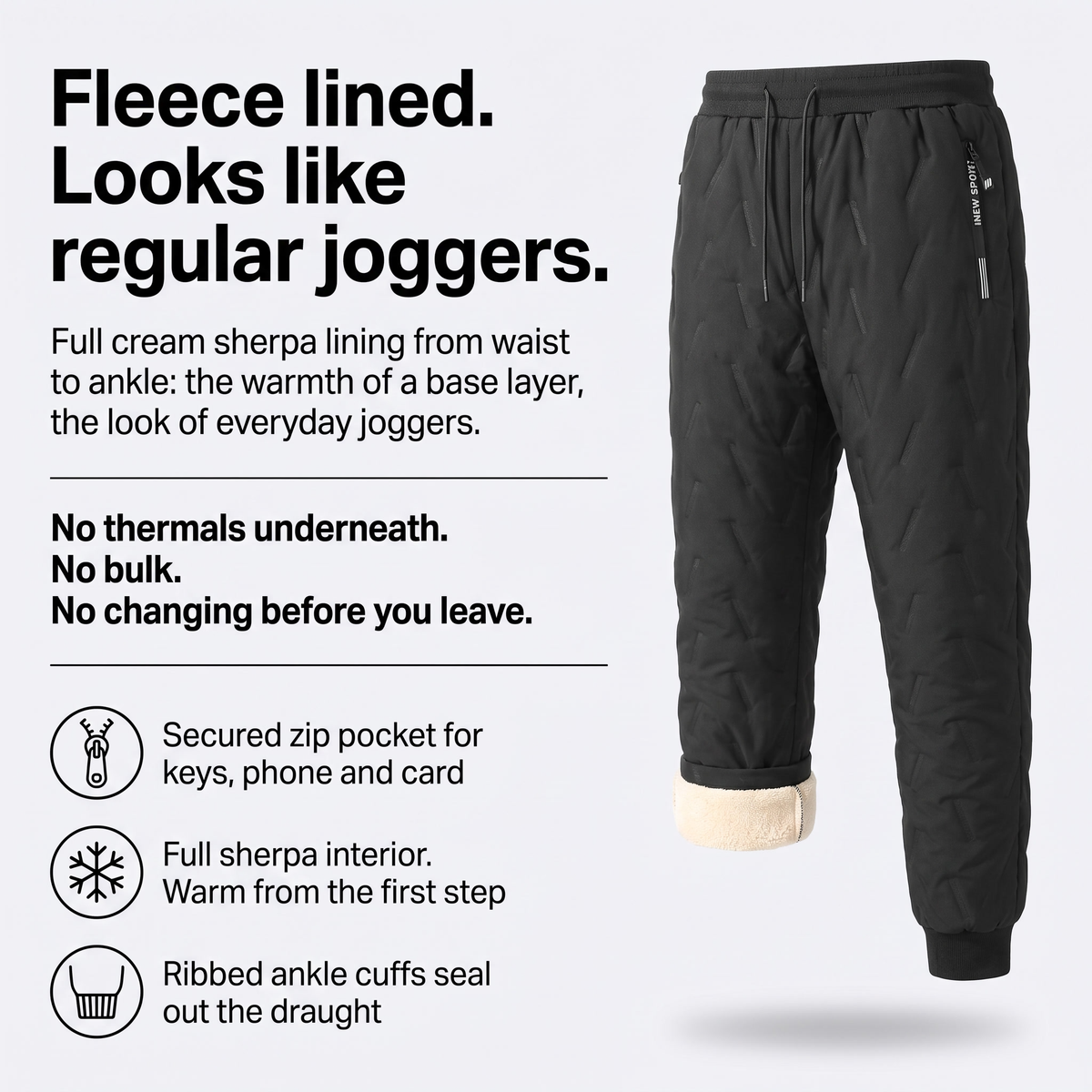 Men's Fleece Lined Trousers - Sherpa Thermal Winter Joggers
