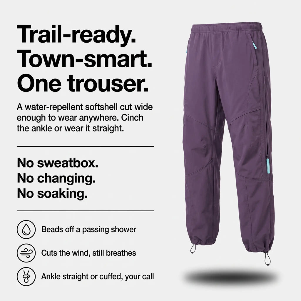 Hiking Trousers - Wide Leg Unisex Walking Trousers, Water-Repellent Softshell