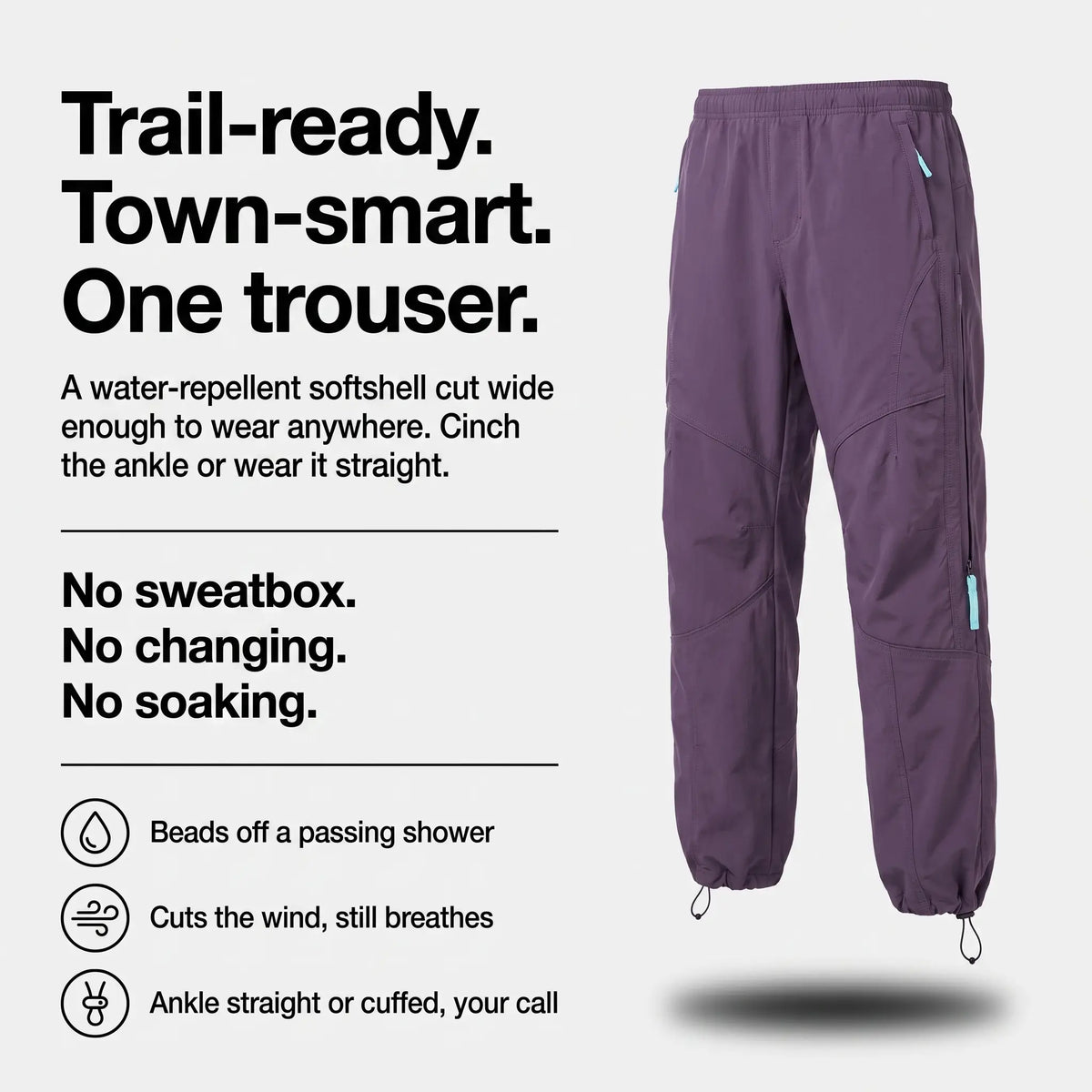 Hiking Trousers - Wide Leg Unisex Walking Trousers, Water-Repellent Softshell