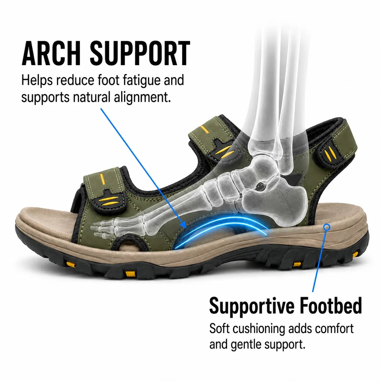 Men’s Wide Toe Box Adjustable Comfort Support Sandals