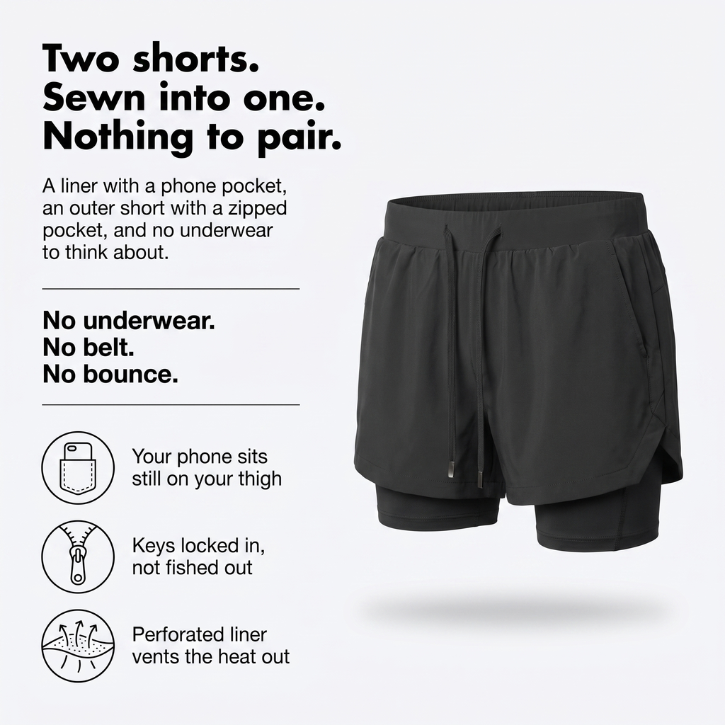 Men's Running Shorts - 2 in 1 Liner - Phone & Zip Pocket Gym Shorts