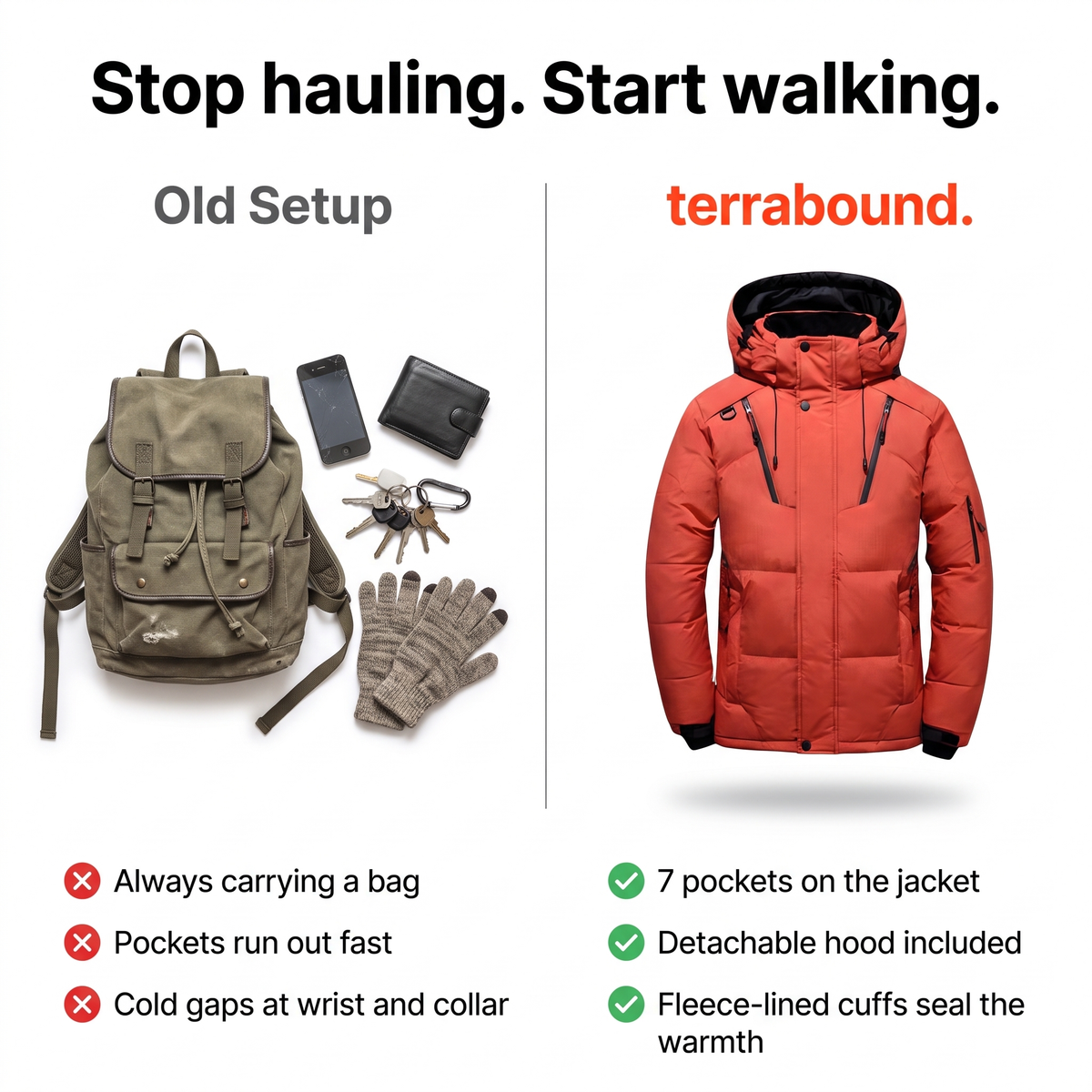 Men's Puffer Jacket - 7-Pocket Hooded Down Jacket for Winter