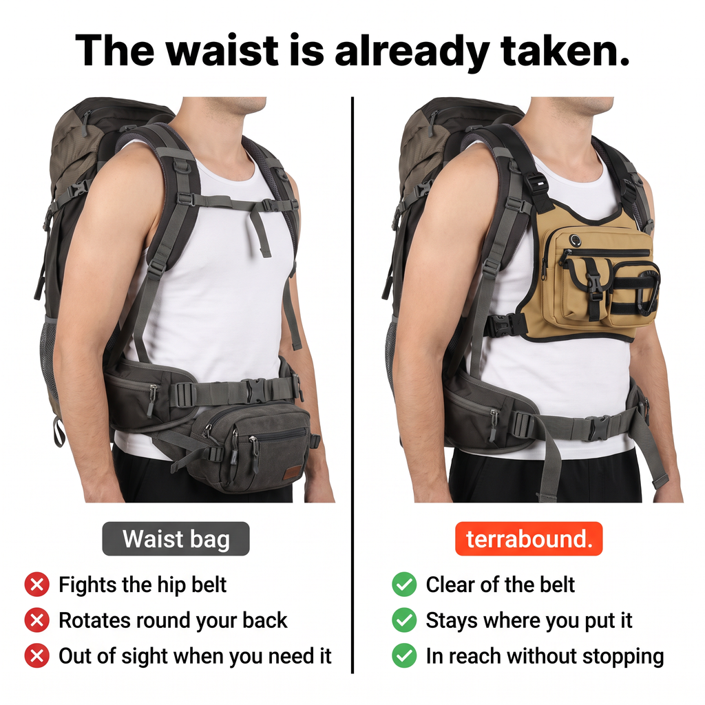 Men's Chest Bag - Multi-Pocket Chest Rig for Hiking and Dog Walking