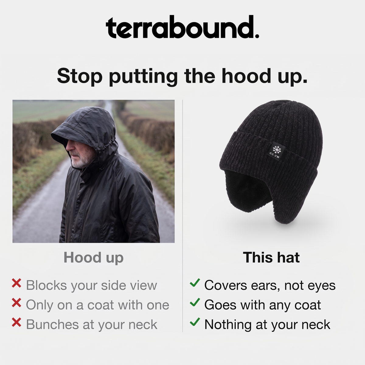 Men's Beanie Hat - Fleece Lined Ear Flap - Woolly Winter Hat