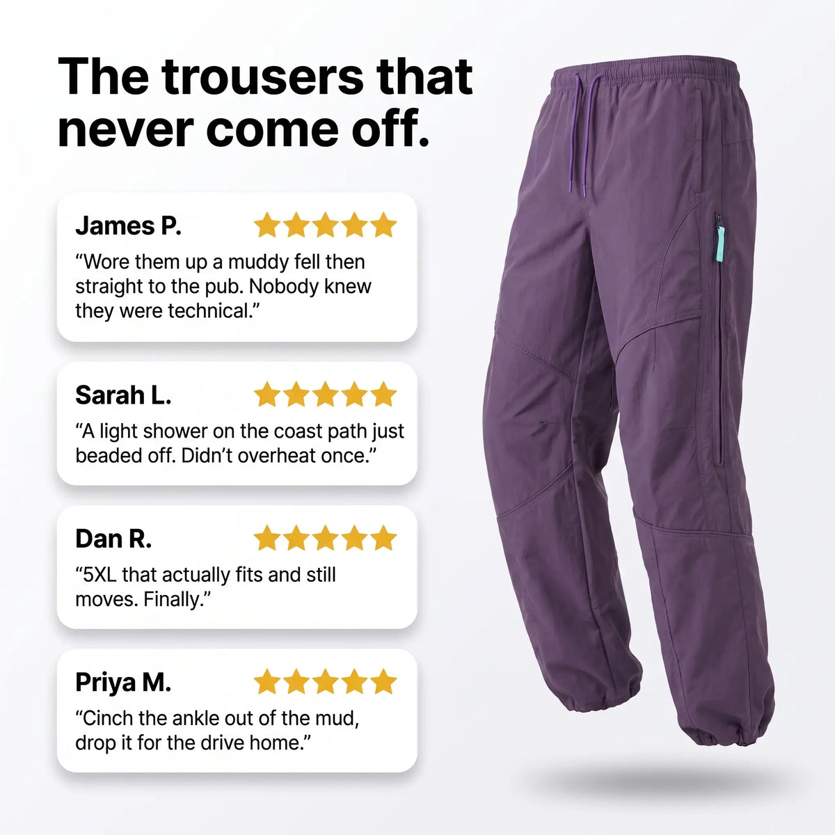 Hiking Trousers - Wide Leg Unisex Walking Trousers, Water-Repellent Softshell
