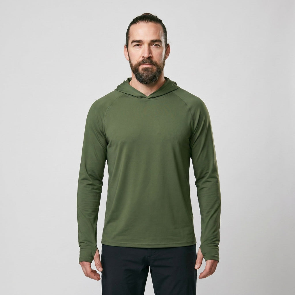 Men's UPF 50+ Sun Hoodie – Lightweight Quick-Dry Hiking & Fishing UV Top with Thumb Loops
