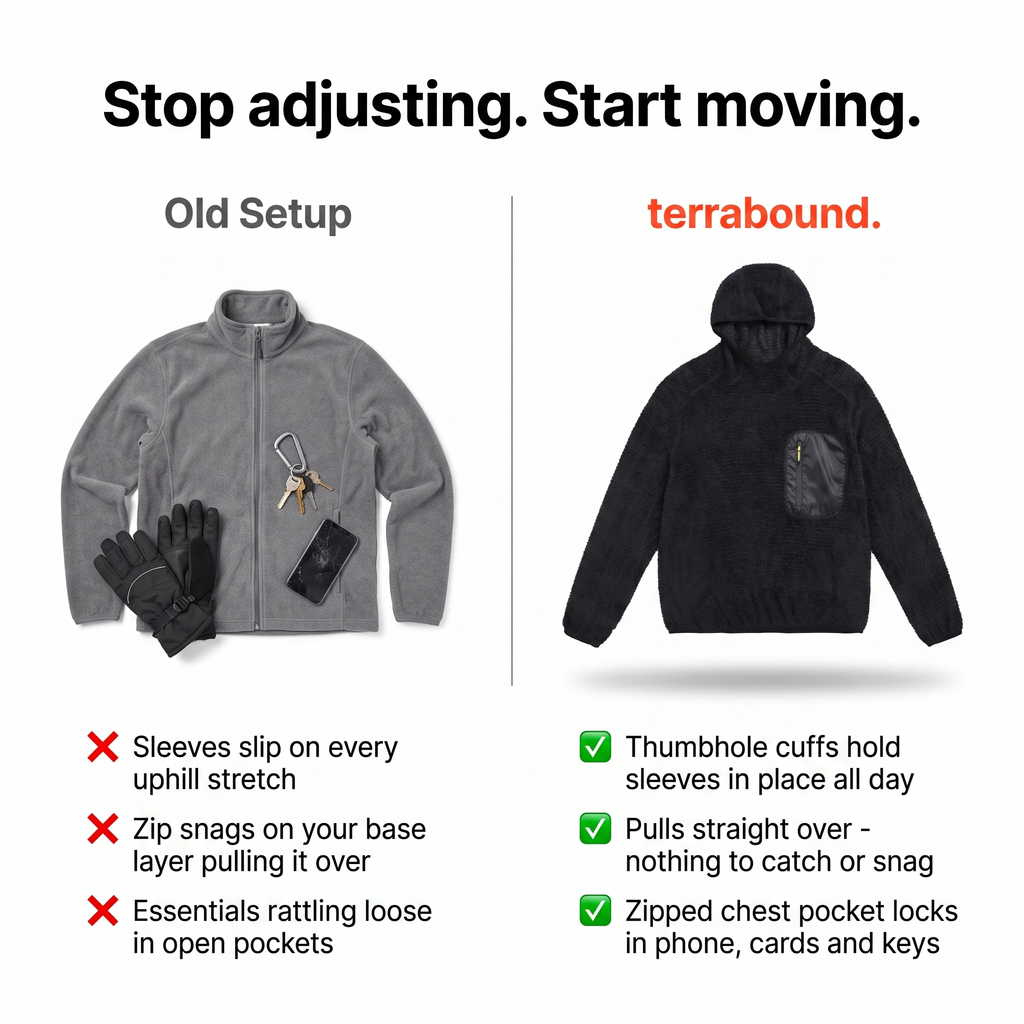 Fleece Hoodie - Sherpa Pullover - Hooded Midlayer with Zip Pocket