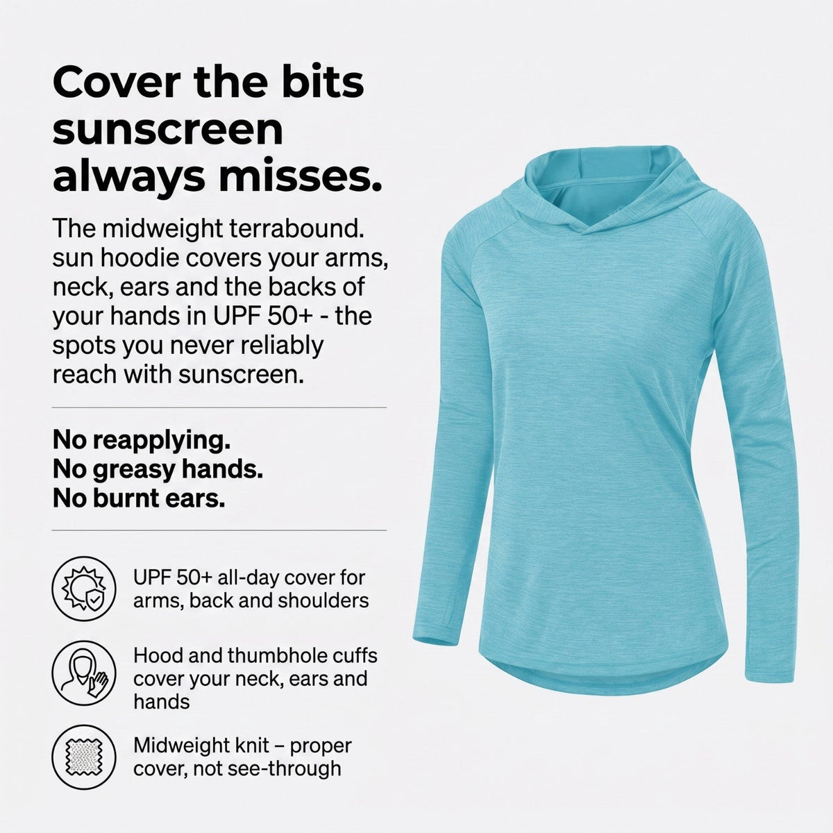 Women's Sun Hoodie - UPF 50+ Midweight Hooded UV Protection Top