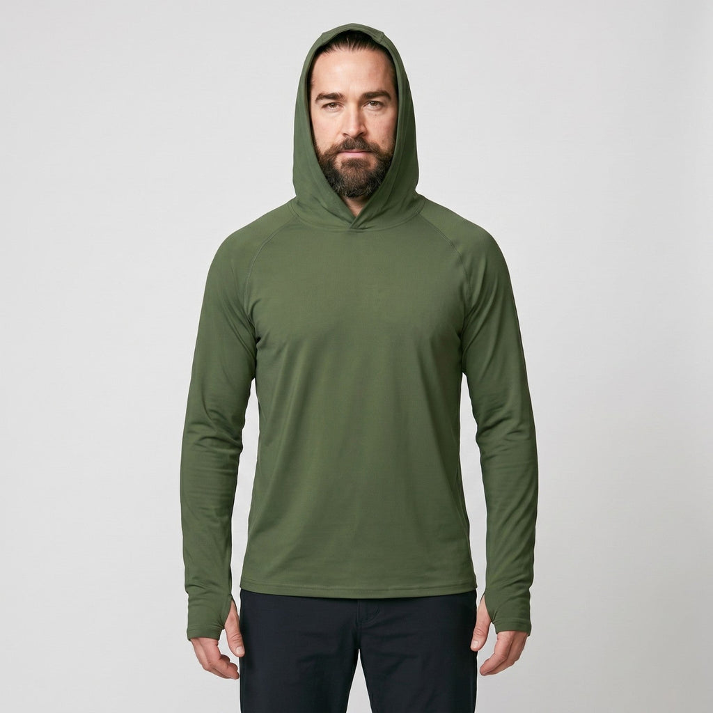 Men's UPF 50+ Sun Hoodie – Lightweight Quick-Dry Hiking & Fishing UV Top with Thumb Loops