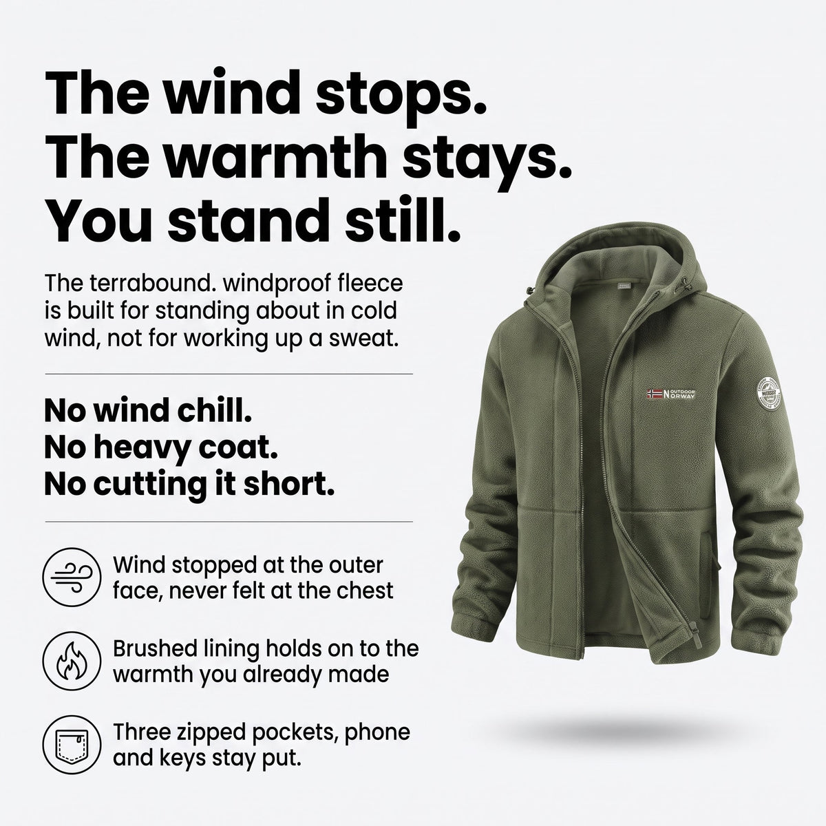 Men's Fleece Jacket - Windproof Hooded Fleece - Walking & Hiking