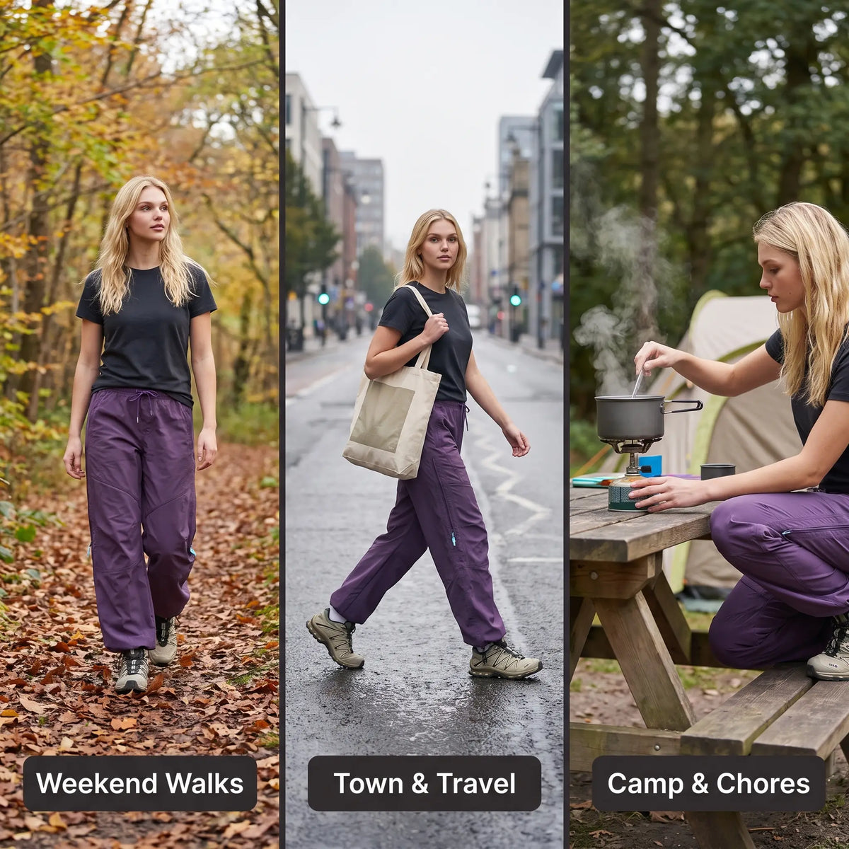 Hiking Trousers - Wide Leg Unisex Walking Trousers, Water-Repellent Softshell