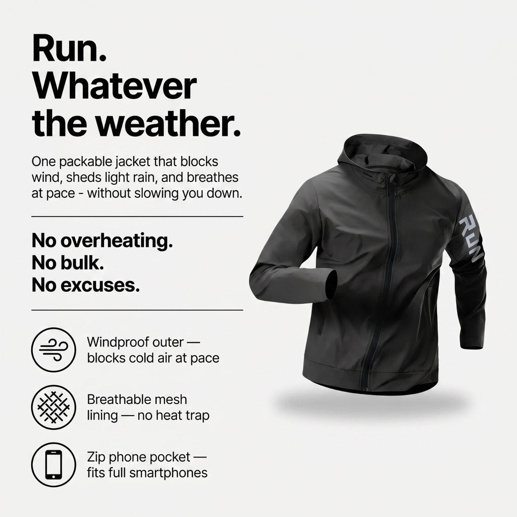 Men's Running Jacket - Lightweight Packable - Windproof & Water-Resistant