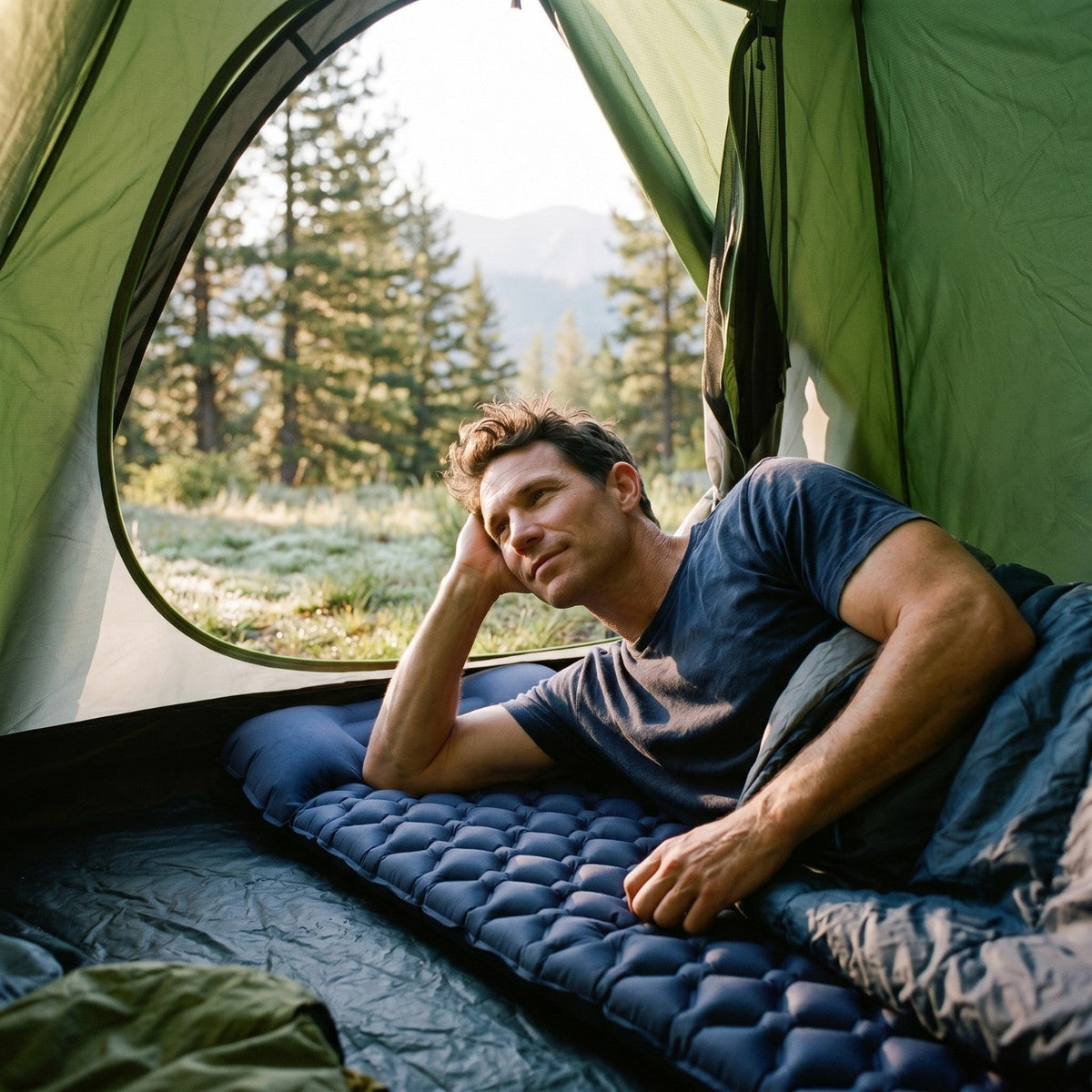 Camping Sleeping Mat - Built-In Foot Pump - Inflatable Mat with Pillow