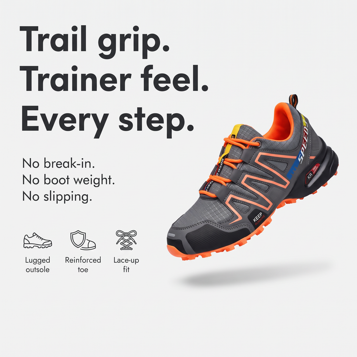 Men's Trail Shoes - Lugged Grip - Lightweight Trail Running Trainers