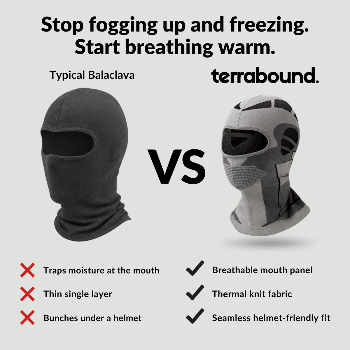 Thermal Balaclava - Breathable Mouth Panel - Hiking & Cycling Face Cover