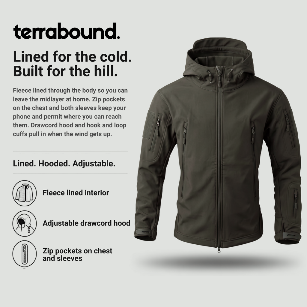 Mens Softshell Jacket – Fleece Lined Hooded Military Style Coat with Zip Pockets