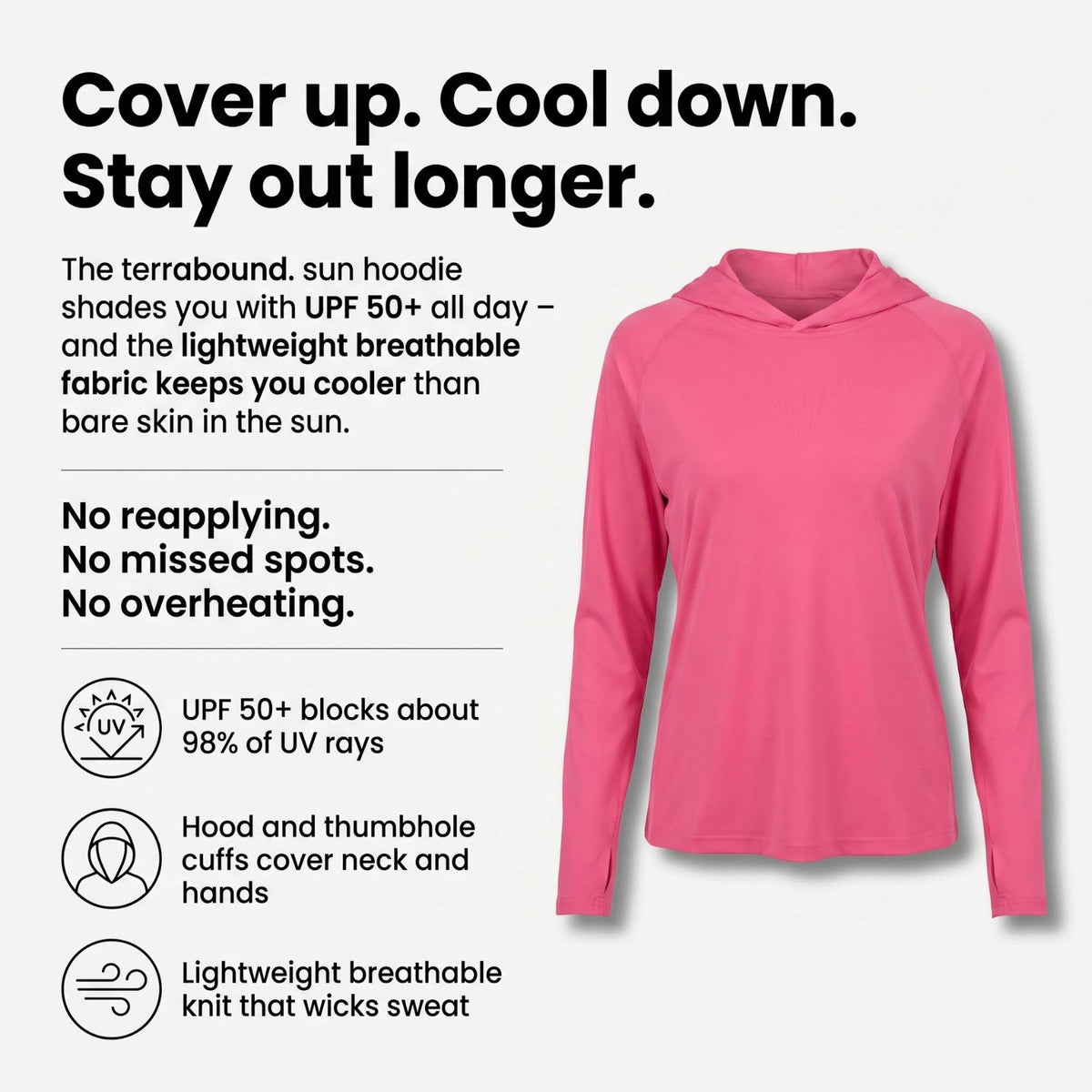 Women's Sun Hoodie - UPF 50+ Lightweight Hooded UV Protection Top