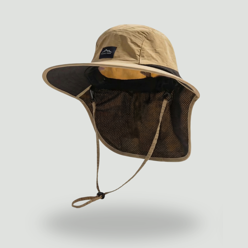 Packable Wide-Brim Fishing Hat – Sun Hat with Neck Flap and Chin Strap