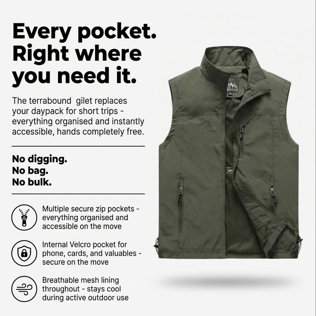 Lightweight Breathable Hiking Gilet – Multi-Pocket Outdoor Layer