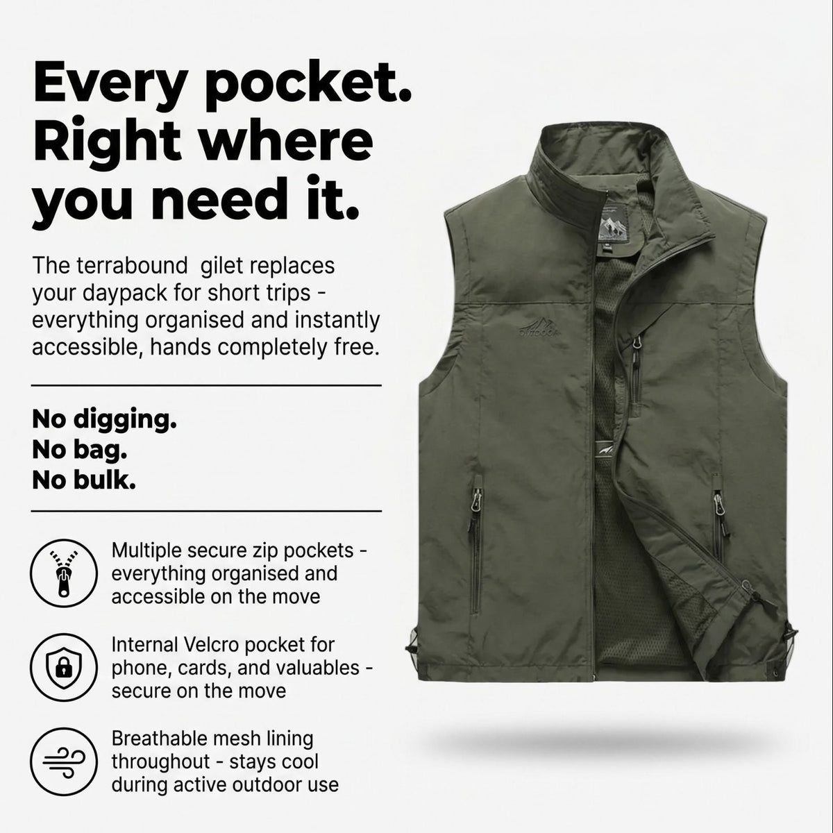 Lightweight Breathable Hiking Gilet – Multi-Pocket Outdoor Layer