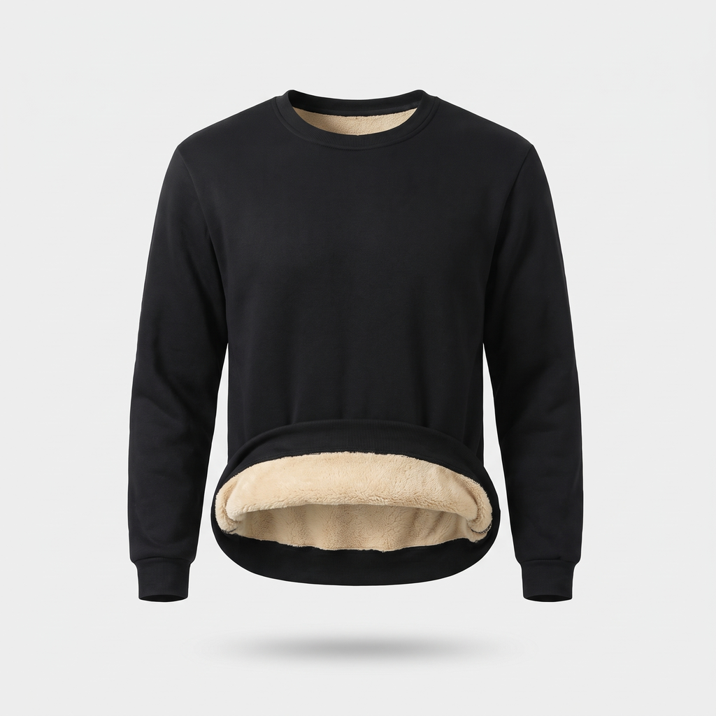 Men's Crew Neck Jumper - Sherpa Lined Fleece Interior - Warm Winter Top