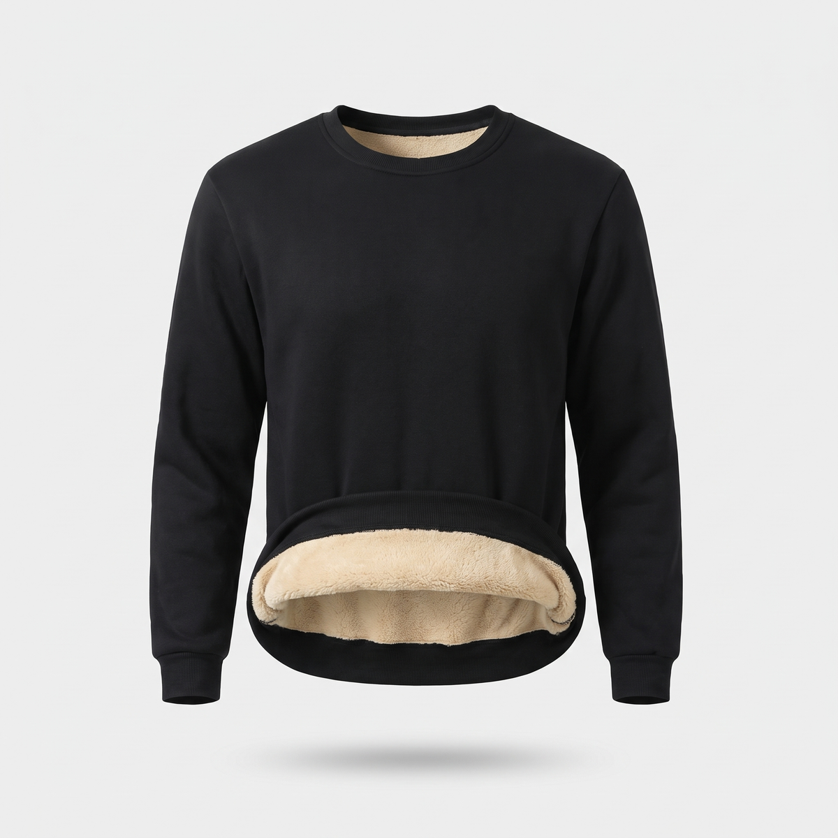 Men's Crew Neck Jumper - Sherpa Lined Fleece Interior - Warm Winter Top