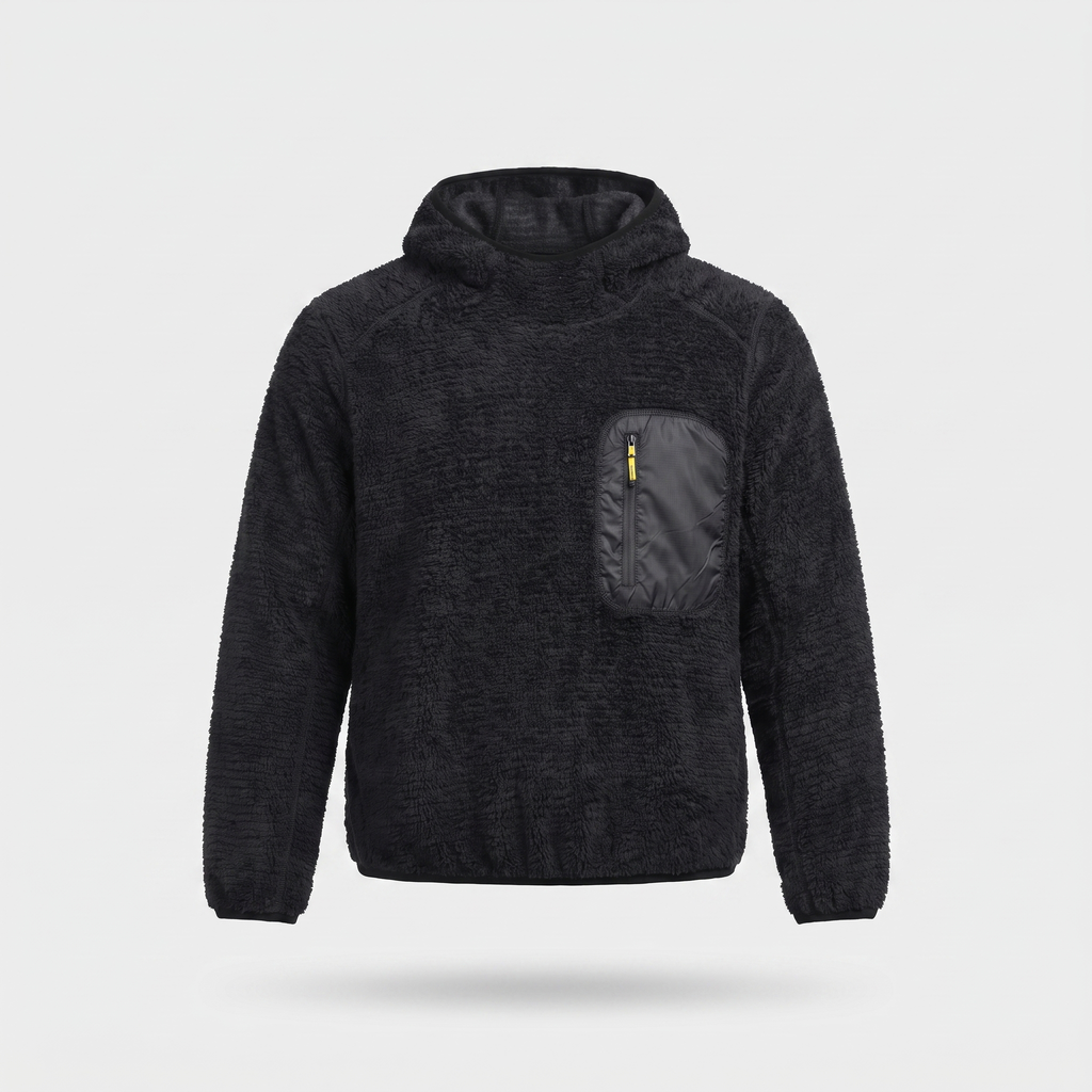 Fleece Hoodie - Sherpa Pullover - Hooded Midlayer with Zip Pocket