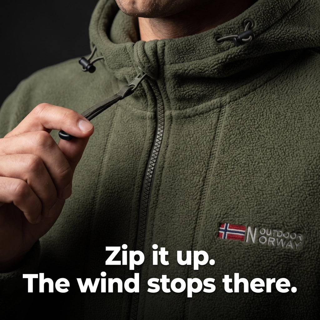 Men's Fleece Jacket - Windproof Hooded Fleece - Walking & Hiking