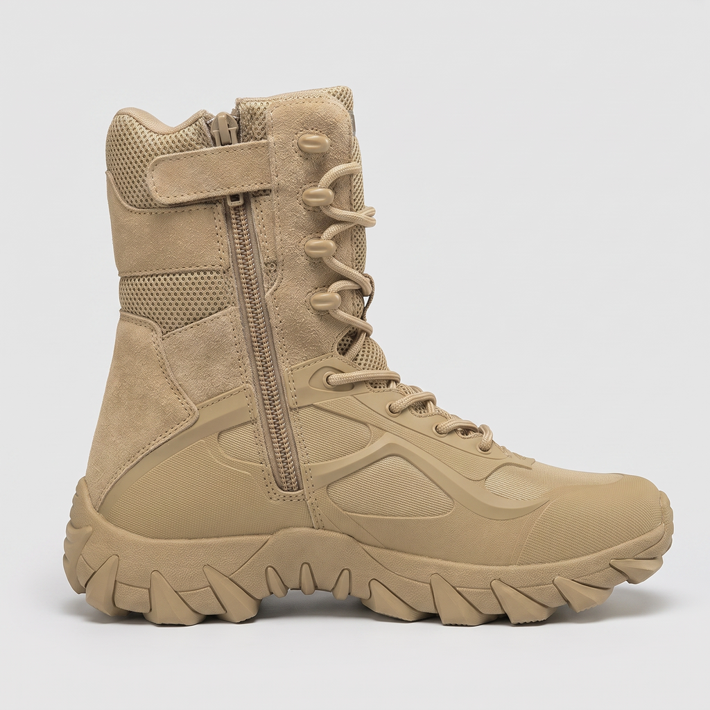Men's Walking Boots - Side Zip Lace-Up Hiking Boots with Grip Sole