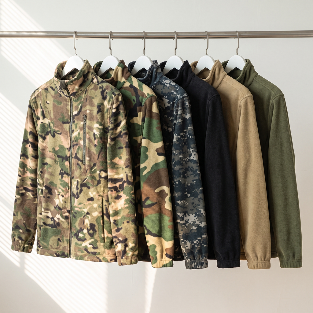 Men's Camo Fleece Jacket – Full Zip Stand Collar Outdoor Fleece