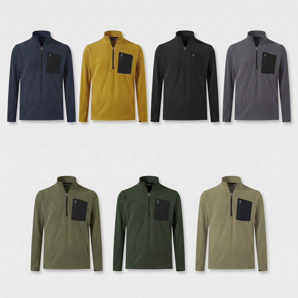 Men's Quarter Zip Jumper - Textured Fleece Mid Layer with Chest Pocket
