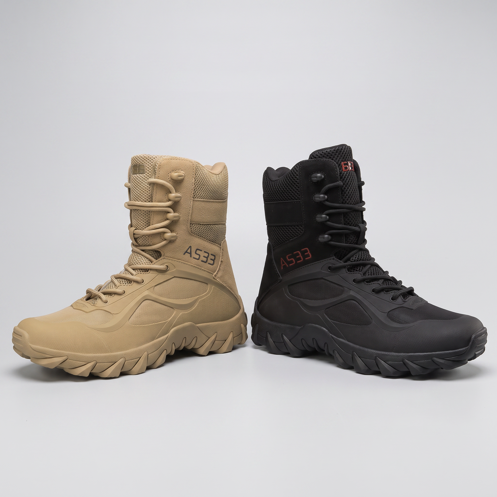 Men's Walking Boots - Side Zip Lace-Up Hiking Boots with Grip Sole