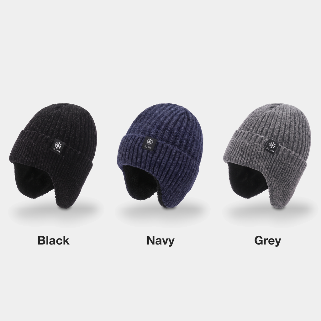 Men's Beanie Hat - Fleece Lined Ear Flap - Woolly Winter Hat