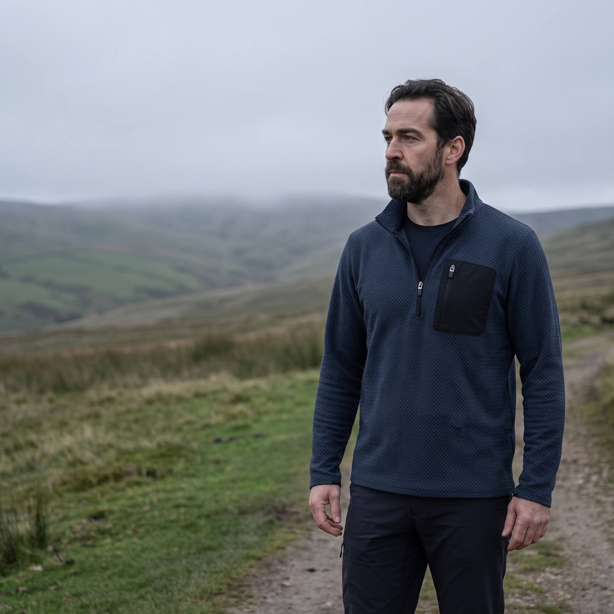Men's Quarter Zip Jumper - Textured Fleece Mid Layer with Chest Pocket