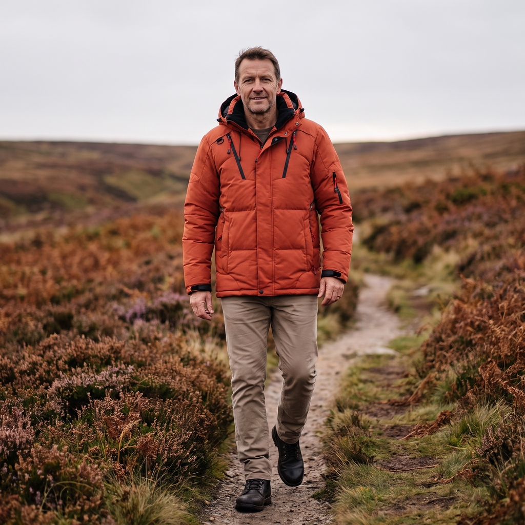 Men's Puffer Jacket - 7-Pocket Hooded Down Jacket for Winter