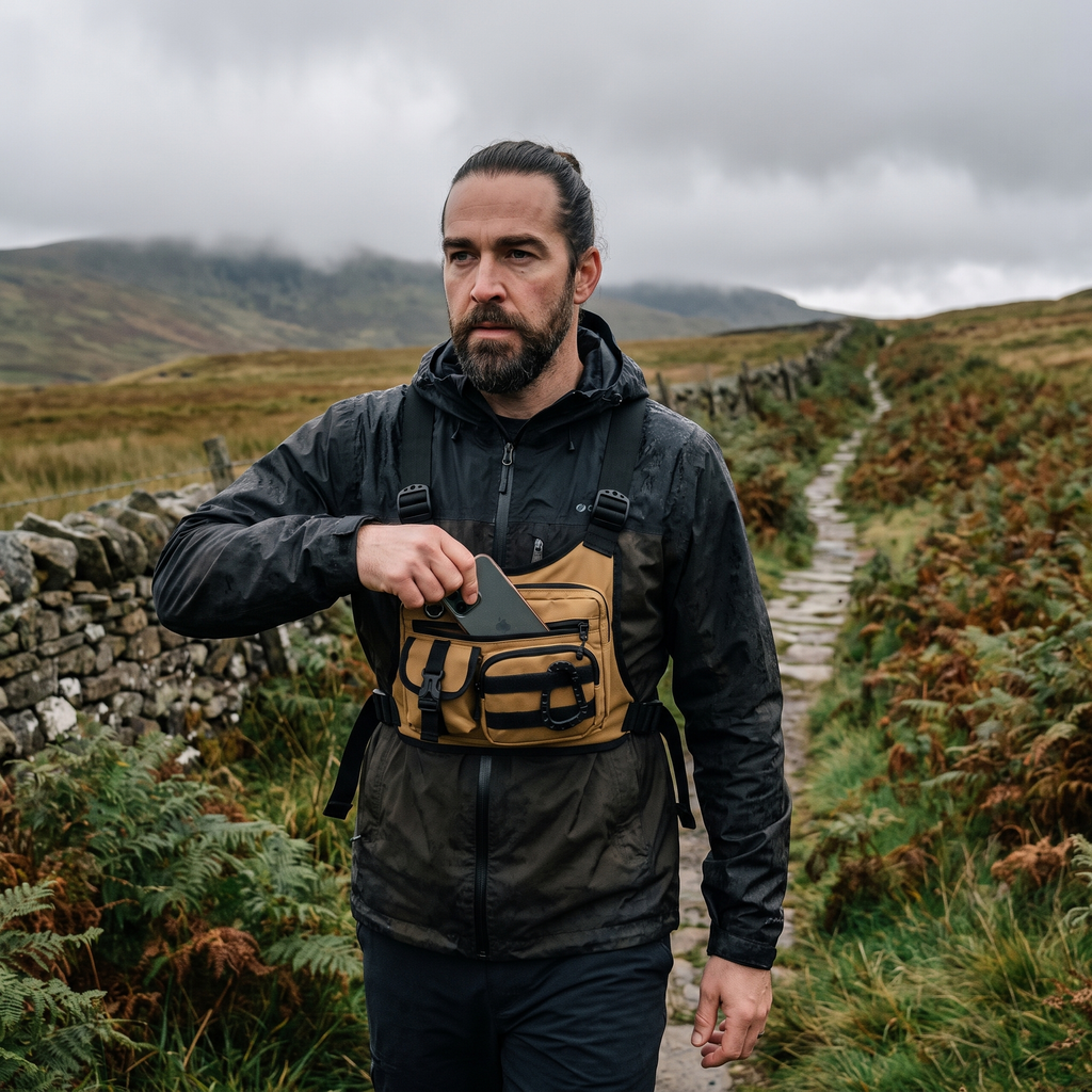 Men's Chest Bag - Multi-Pocket Chest Rig for Hiking and Dog Walking