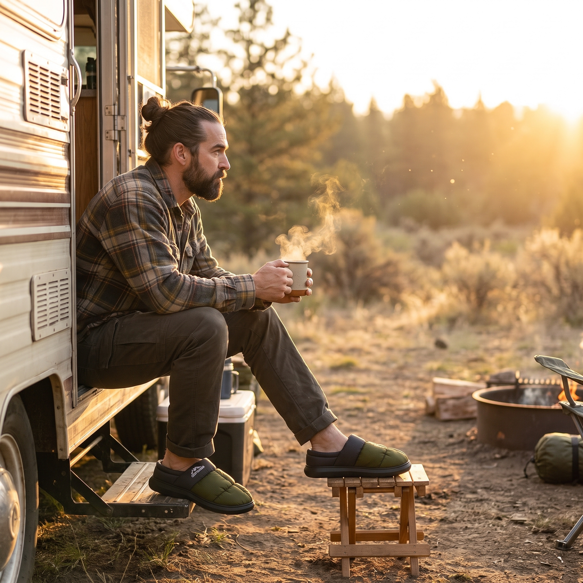 Camp Slippers - Closed-Back - Warm Fleece-Lined Outdoor House Shoes