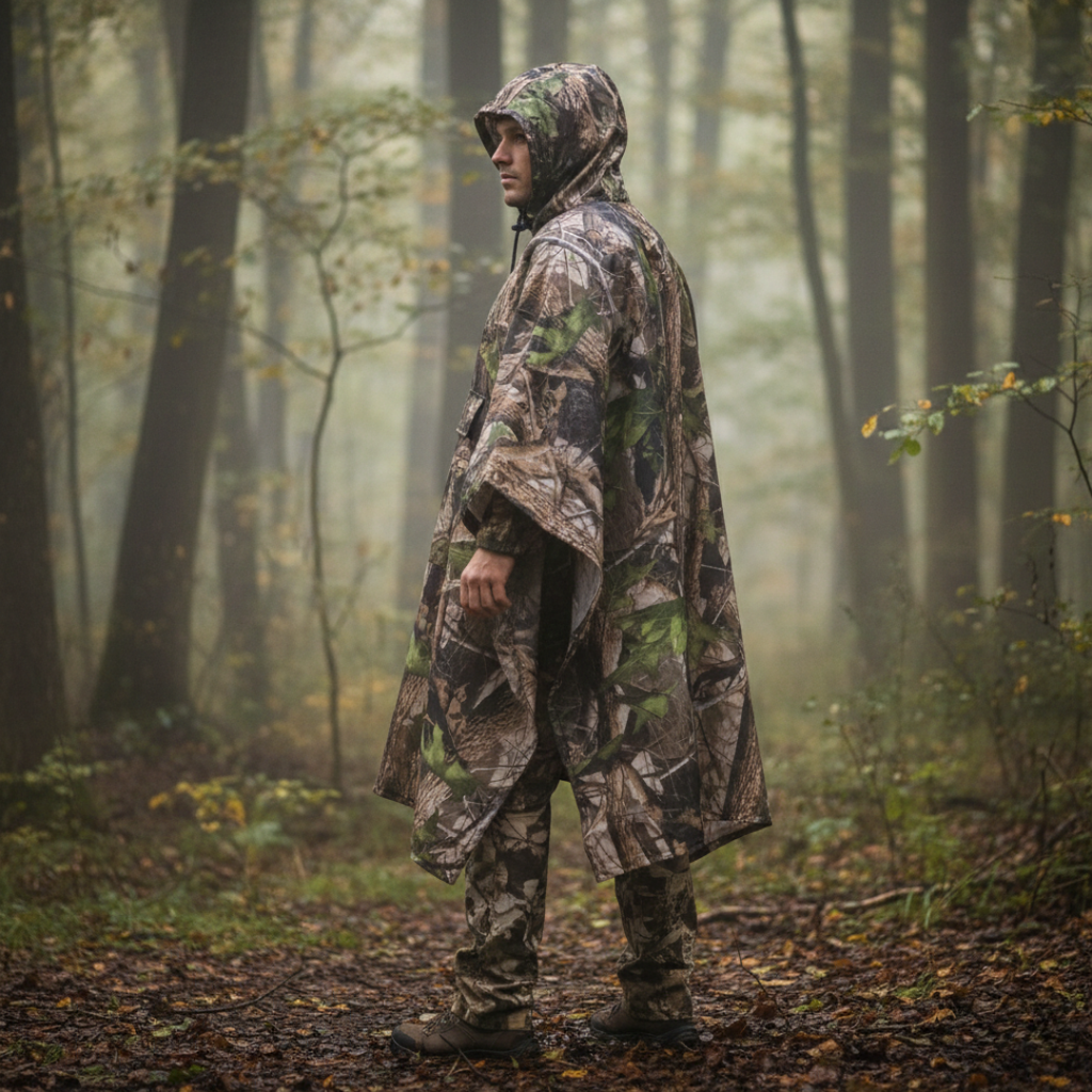 Camouflage Rain Poncho – Lightweight Waterproof Hooded Outdoor Poncho for Hiking & Fishing