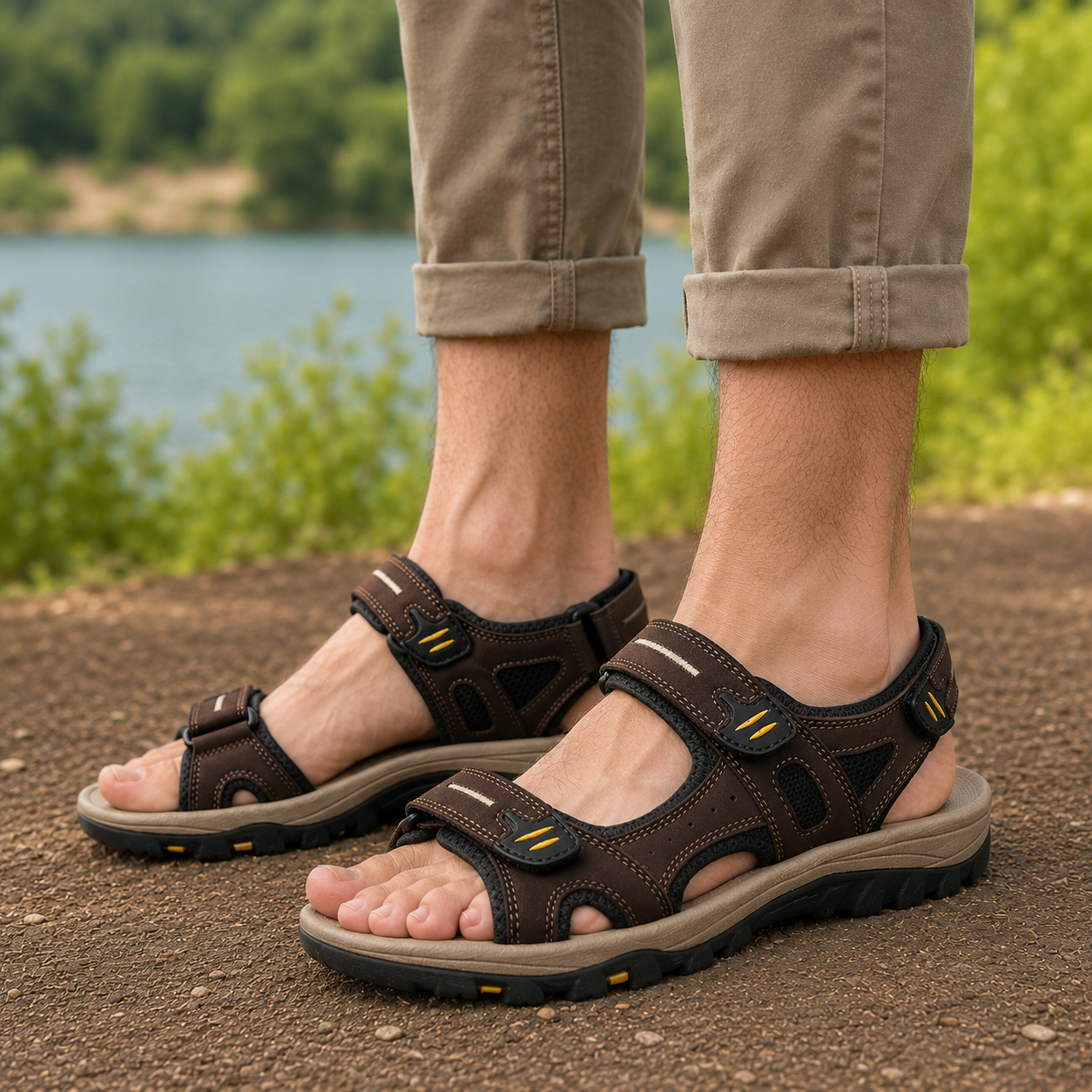 Men’s Wide Toe Box Adjustable Comfort Support Sandals
