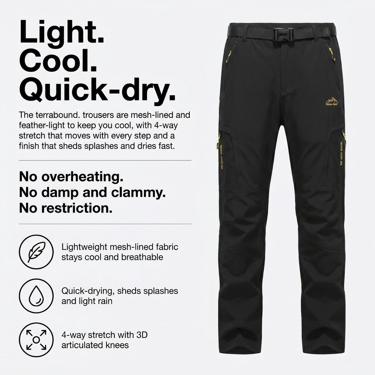 Men's Hiking Trousers - Lightweight Quick-Dry Stretch Walking Trousers