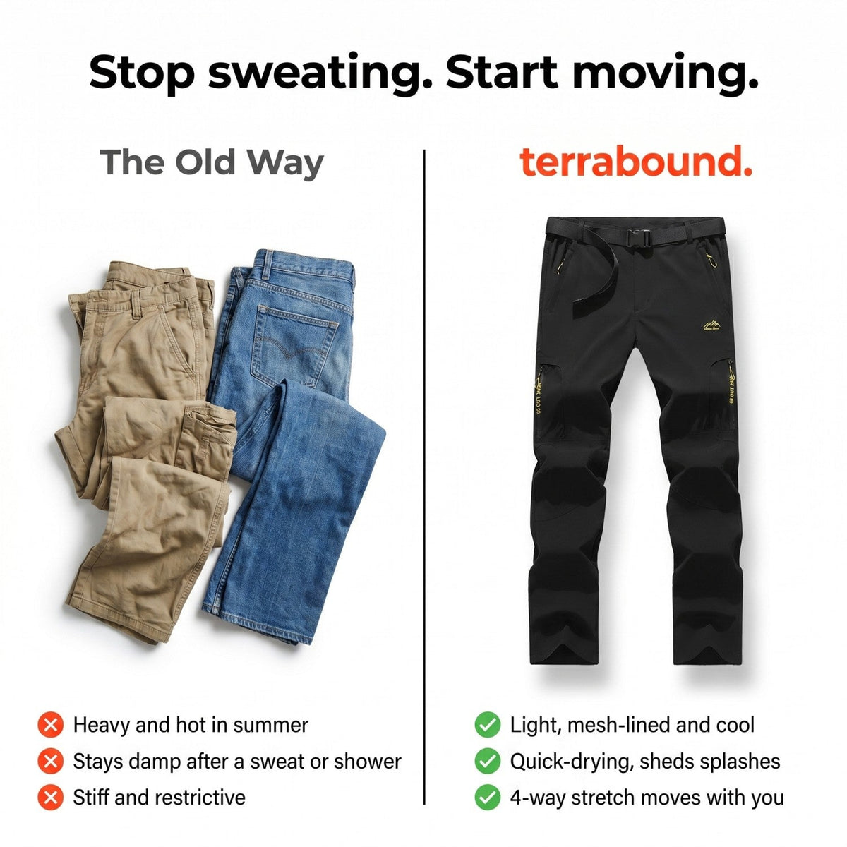 Men's Hiking Trousers - Lightweight Quick-Dry Stretch Walking Trousers
