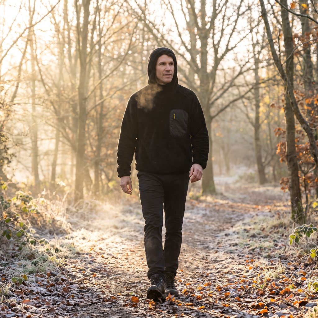 Fleece Hoodie - Sherpa Pullover - Hooded Midlayer with Zip Pocket