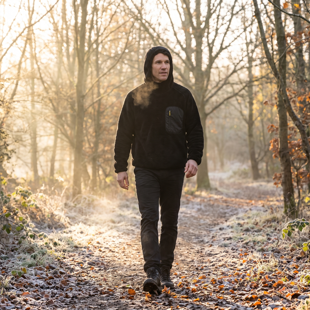 Fleece Hoodie - Sherpa Pullover - Hooded Midlayer with Zip Pocket