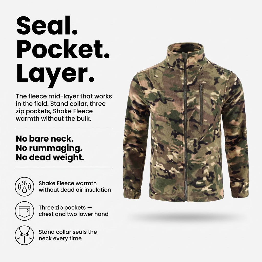 Men's Camo Fleece Jacket – Full Zip Stand Collar Outdoor Fleece