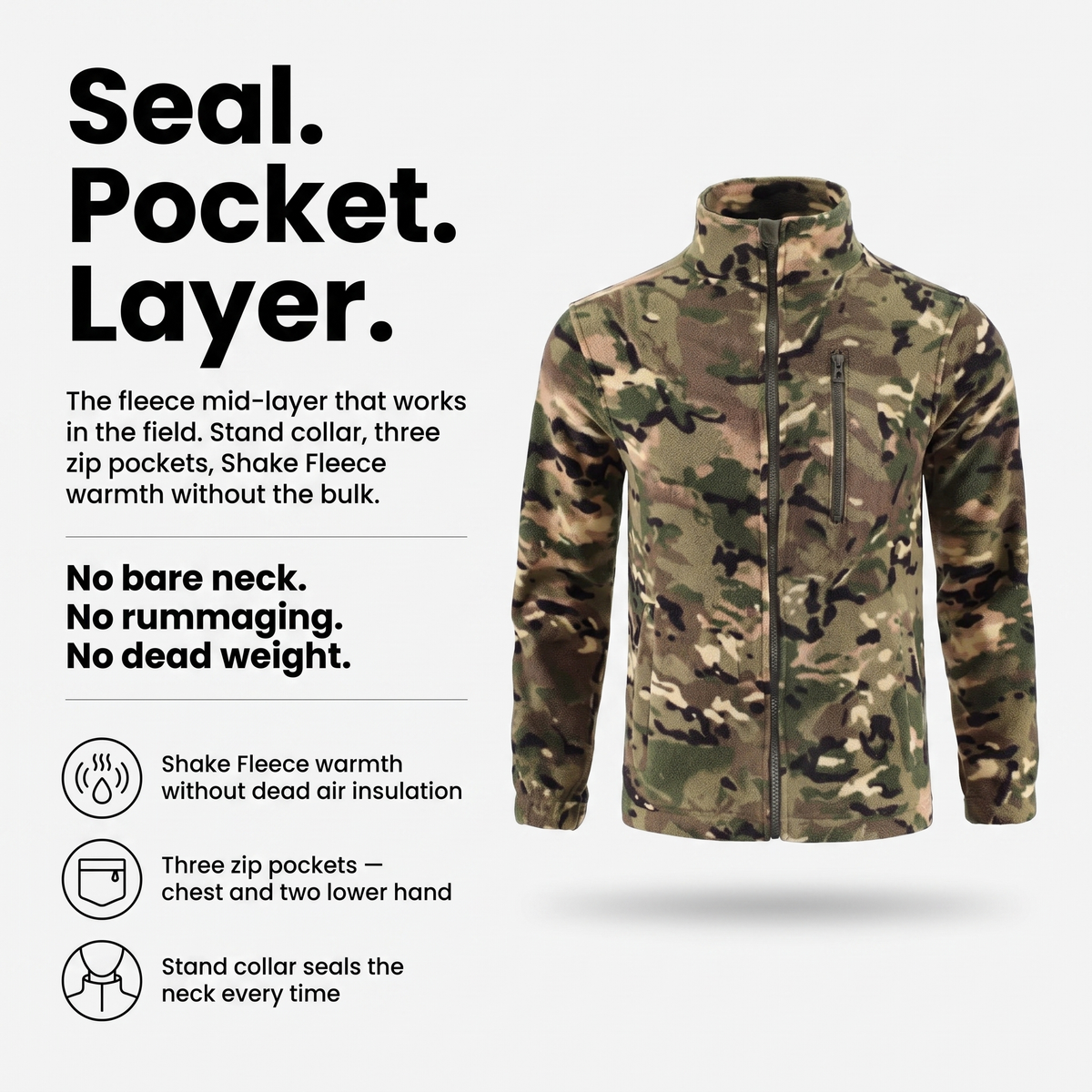 Men's Camo Fleece Jacket – Full Zip Stand Collar Outdoor Fleece