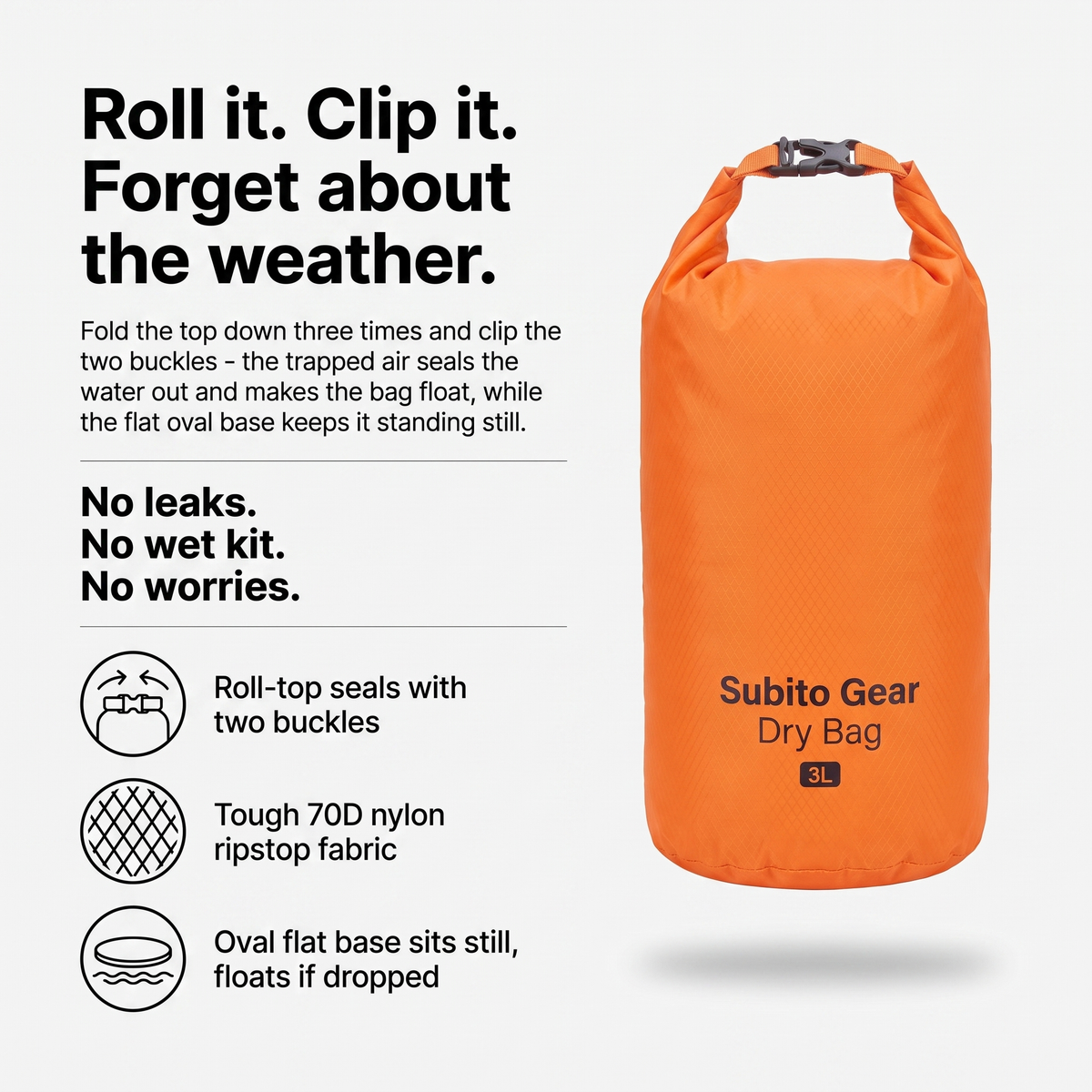 Waterproof Dry Bag Set - Roll-Top Dry Sacks for Kayaking & Camping