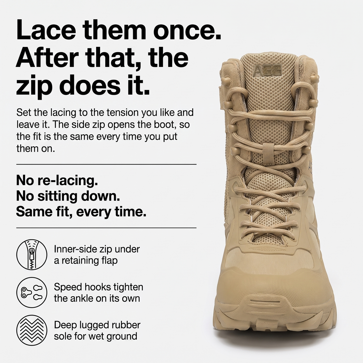 Men's Walking Boots - Side Zip Lace-Up Hiking Boots with Grip Sole