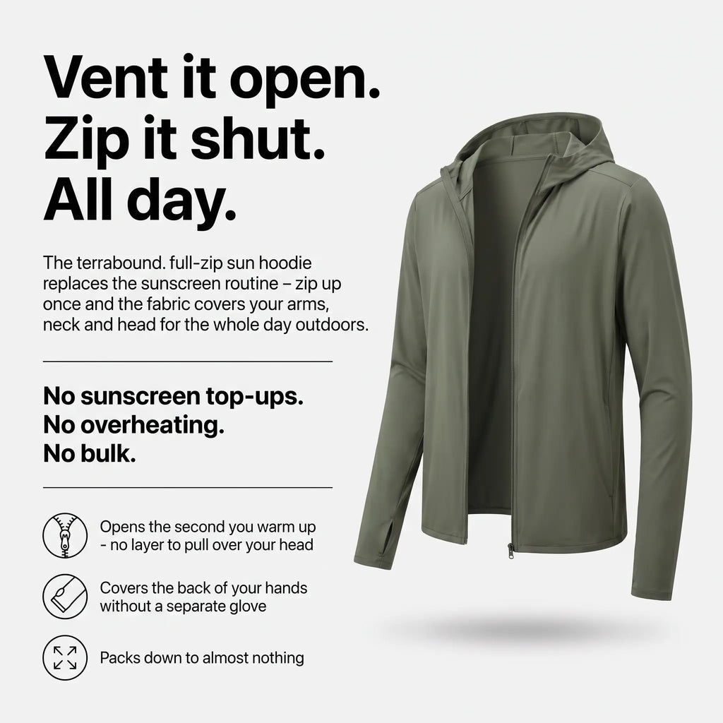 Men's Full-Zip Sun Hoodie - UPF 50+ Vented Hiking & Fishing Jacket