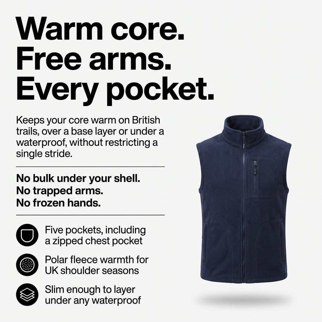 Men's Fleece Gilet - Multi-Pocket - Body Warmer for Hiking & Outdoor